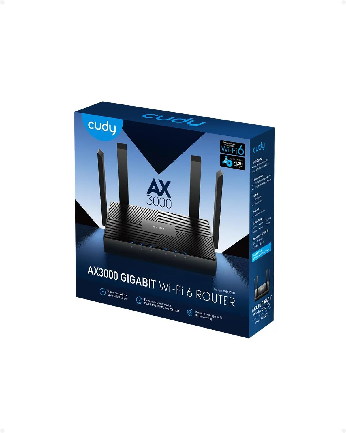 AX3000 WiFi 6 Router - 802.11ax Dual Band Gigabit Wireless Internet Router, VPN Compatible, MU-MIMO, WireGuard, Cudy Mesh Compatible WR3000 V2.0