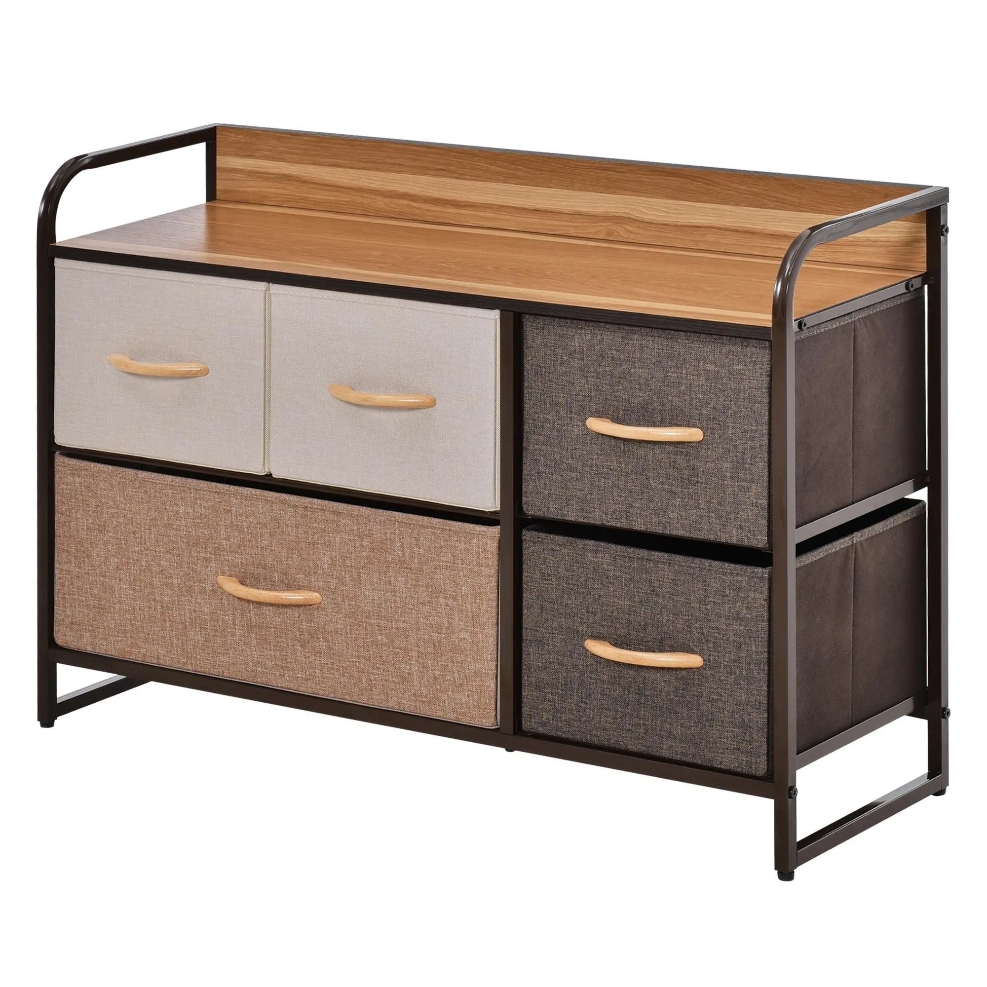 Portable lightweight two tier storage dresser with foldable drawers for living room multifunctional space storage