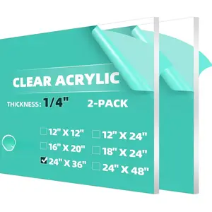 (2-Pack) 24 x 36 Clear  Sheet Plexiglass 1/4" Thick; Use for Craft Projects, Signs, Display Cases, Sneeze Guard and ; Cut with Cricut, Engraver, Power  or Hand Tools