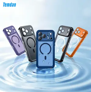 Temdan Magnetic for iPhone 17/16/15/14 Pro/Pro Max/Plus/Air Case Waterproof,Built-in Screen Protector[IP68 Underwater][Upgrade Military Dropproof][Compatible with MagSafe] Full Body Shockproof Translucent Case 6.3''/6.9''-Black/Orange/Blue/Purple