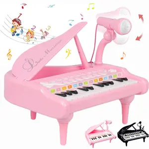 Pink Piano Music Toys For 3+ Years Old Girls,Birthday Gifts Kids Piano Music Toy Instruments With 24 Keys and Microphone,Christmas Gift