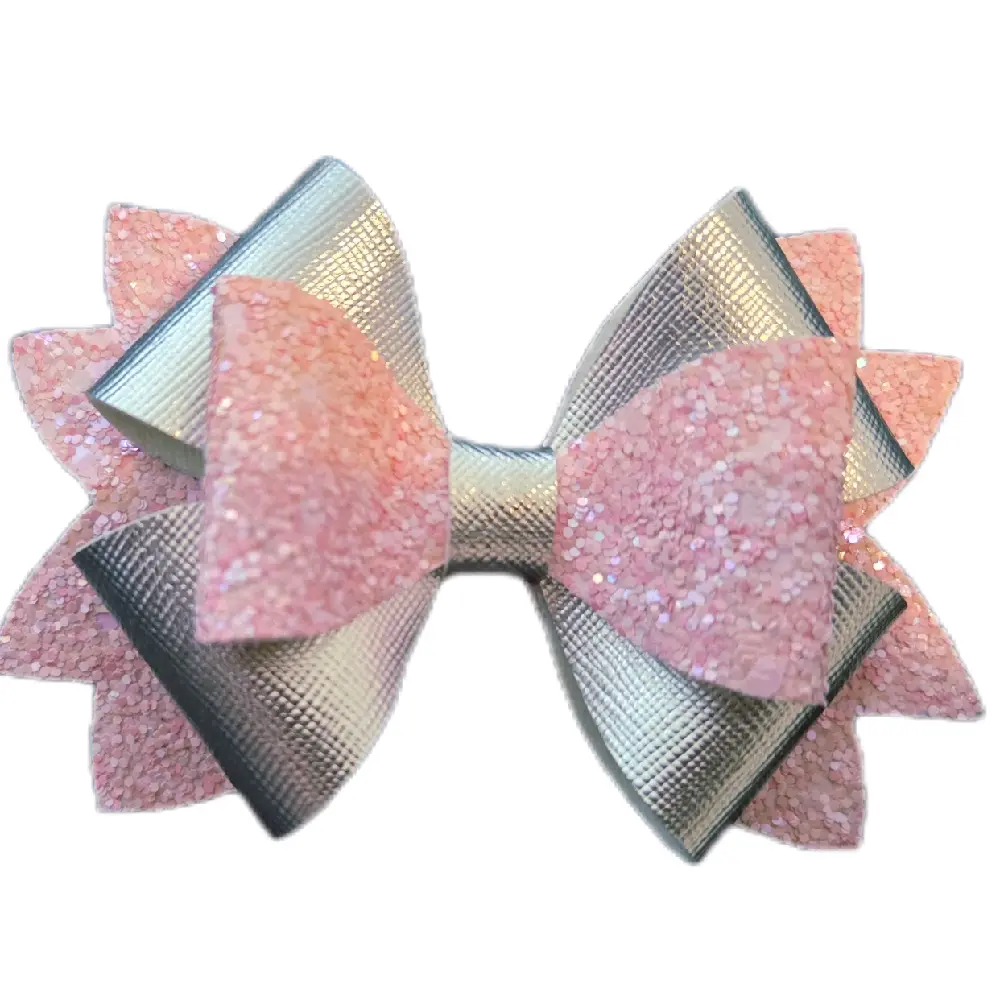 Pink Glitter Bow with Silver Accents for Stylish Hair Accessory