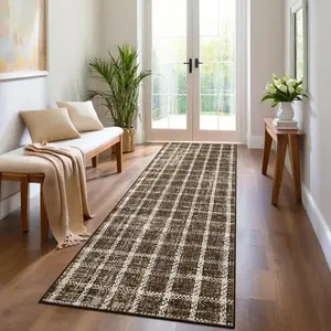 【Christmas Gift】2x6 Runner Rug Washable Non Slip Kitchen Rugs Geometric Checkered Print ， Modern Throw Carpet for Home Office, Taupe