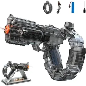 Battery Powered Electric Gatling Water Gun For Adults & Kids, High Power Automatic Water Blaster With Rotating Barrel, Realistic Muzzle Flame Light, 30FT Shooting Range, 800ml Super Large Capacity, Rechargeable Futuristic Summer Outdoor Play Toy