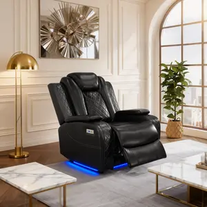 Summervibes Black Quilted Leather Electric Lift Massage Recline Sofa with Full-Body Massage, Blue LED Lights, Power Armrests for Home Theater Lounge Comfort