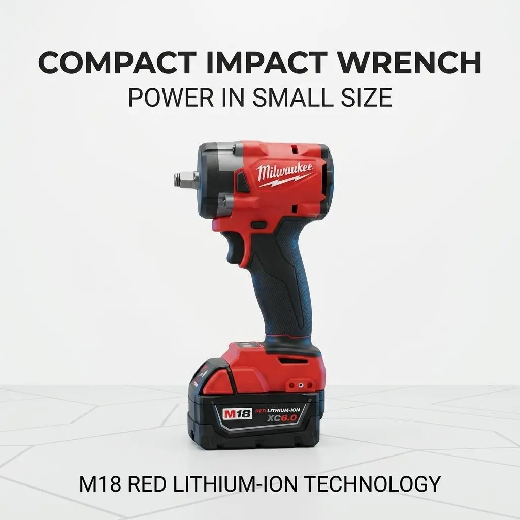 Milwaukee M18 3/8" Compact High Torque Electric Impact Wrench - Portable Car Repair Tool with Batteries, Cells, Variable Speed Trigger, for Automotive Technicians, Daily Garage Tasks