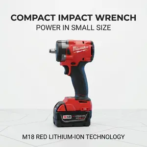 Milwaukee M18 3/8" Compact Electric Impact Wrench - Variable Speed Trigger, Lightweight Power Tool for Mechanics, Confined Space Work