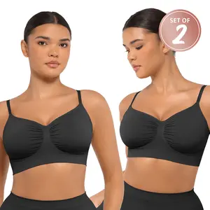 FeelinGirl Women's Wireless Bra Comfort Bralettes No Underwire Unlined Cami Bra Seamless Tshirt Bras Sports Bra Style Casual Everyday-2 pieces set LIVE ONLY