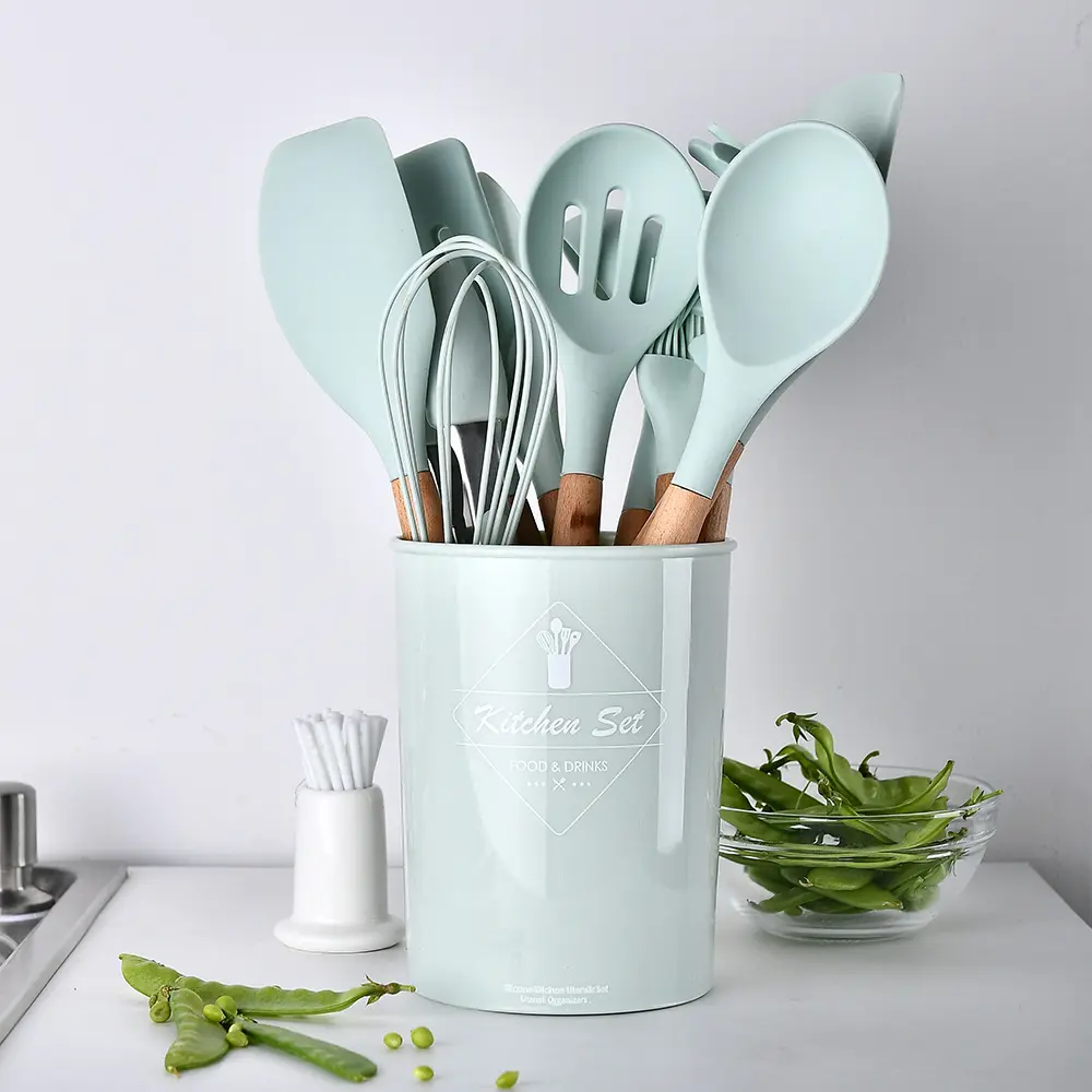 Silicone Kitchen Utensils with Wooden Handles, Heat-Resistant Specialty Cooking Gadgets