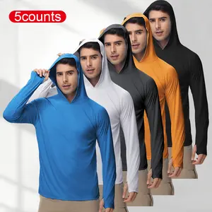 5-piece men's solid-color outdoor sun protection clothing, with a hood design for breathability and comfort, featuring long sleeves suitable for outdoor hiking, mountain climbing, fishing and cycling.#SummerVibes