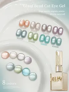 XEIJAYI 8Pcs Autumn Winter Best Selling Nail Art Ultra-Shiny Transparent Glass Bead Series Cat Eye Gel 8 Colors Available Fashionable Salon Cat Eye Design Art Gel With Shiny Gloss Brilliant Cat Eye Effect Women's Nail Art Tools For DIY Gel Nail Art