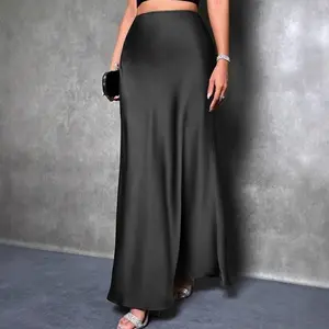 2026 Spring Summer Women's Satin Silky Long Skirt, High Waist Flowy Maxi Skirt, Solid Color Elegant Casual Dressy Skirt, Lightweight Comfortable A-Line Skirt for Daily, Office, Vacation, Party & Weekend Outfits