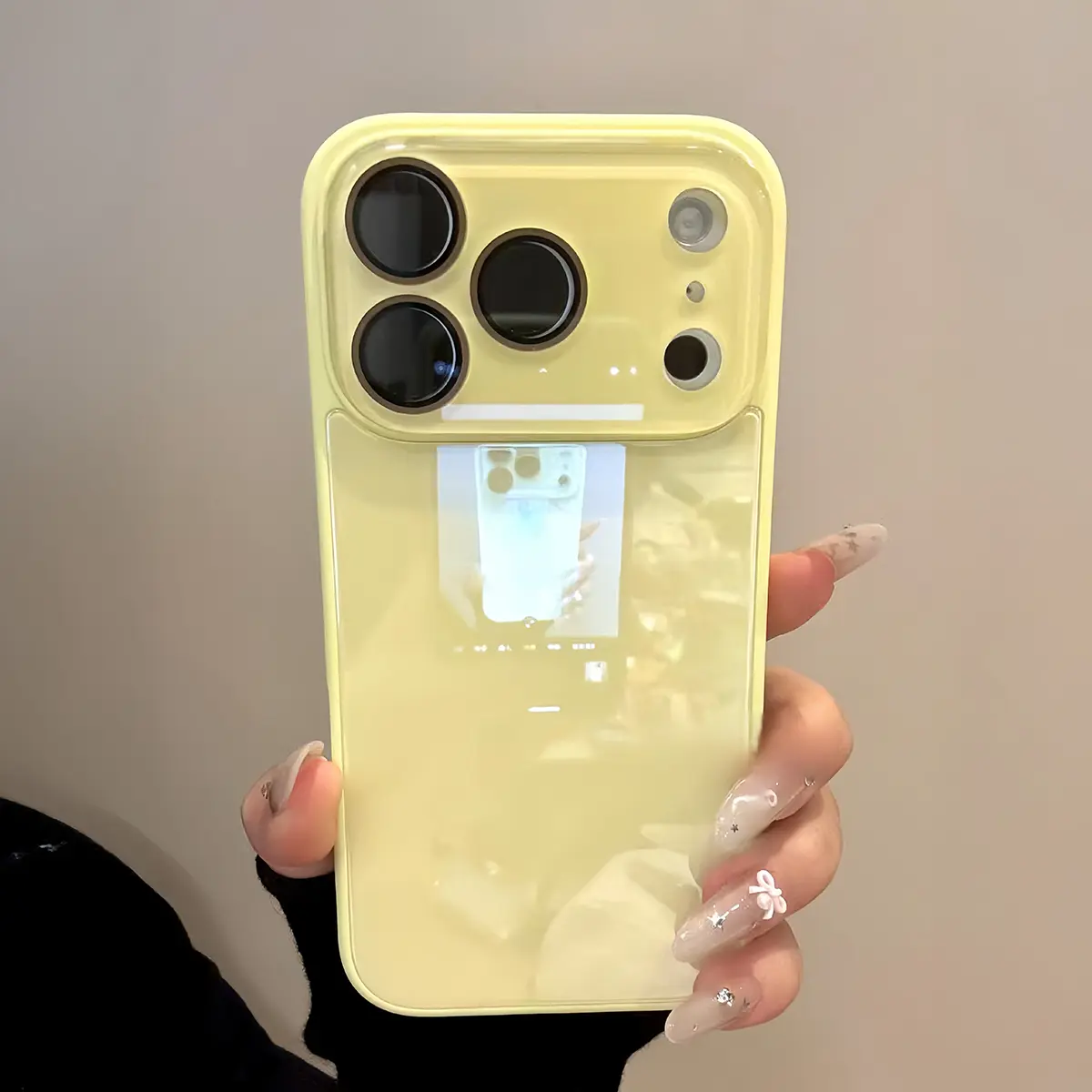 Bright Cream Yellow Glossy Phone Case, Skin-Feel Soft TPU Bumper & Hard PC Back, Full Lens Protection, Cute Minimalist Pink & White, Compatible with iPhone 17/16/15/14/13/12/11 Pro Max Plus Air 17E 16E MINI
