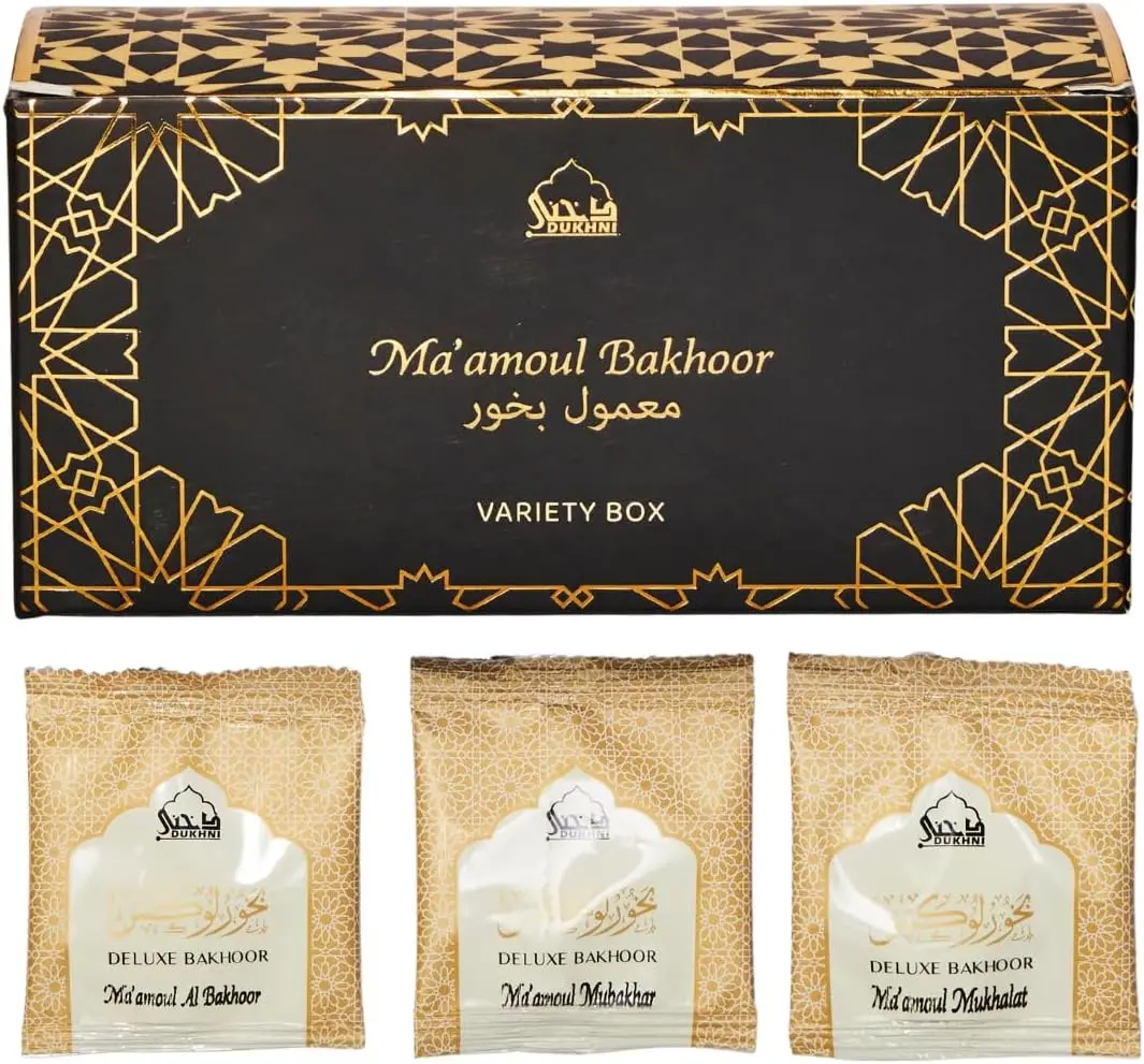 Dukhni Maamoul Bakhoor Variety Box - 20-Piece Authentic Arabic Oud Natural Incense, Scented Essential Oil Floral Light Woody Perfume Freshener, Ramadan-Eid Gift Hamper for Luxurious Long-Lasting Deodorizing Scents, Natural Oud, Fragrance