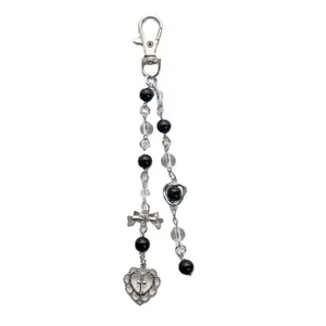 Black handmade heart-shaped sweet bead keychain