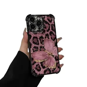 Butterfly Pink Pattern Four-corner drop-proof TPU phone case for iPhone17 16 15 14 Pro Max 13 12 11 XR XS Plus shockproof full camera protection durable slim silicone case mobile phone case