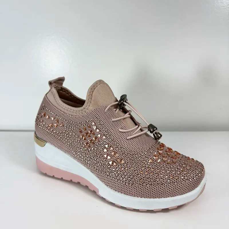 Rhistone Women's Rhinestone-Embellished Athletic Trainers, Comfortable Sole Shoe for Walking, Sports Activities