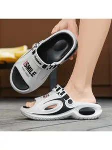 A pair of men's fashion versatile thick-sole slides, comfortable slippers, Thick Bottom Slippers, non-slip and lightweight, quick-drying material, suitable for indoor and outdoor use, sports and casual beach sandals, Slipper Shoes