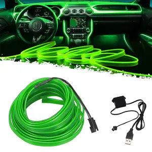 DIBMS Green 16FT Electroluminescent Car LED Strip Lights, USB-Powered Interior Ambient Lighting Kit with Fuse Protection, USB Powered Multicolor Car Interior Light ,USB Powered Car Interior Fiber Light
