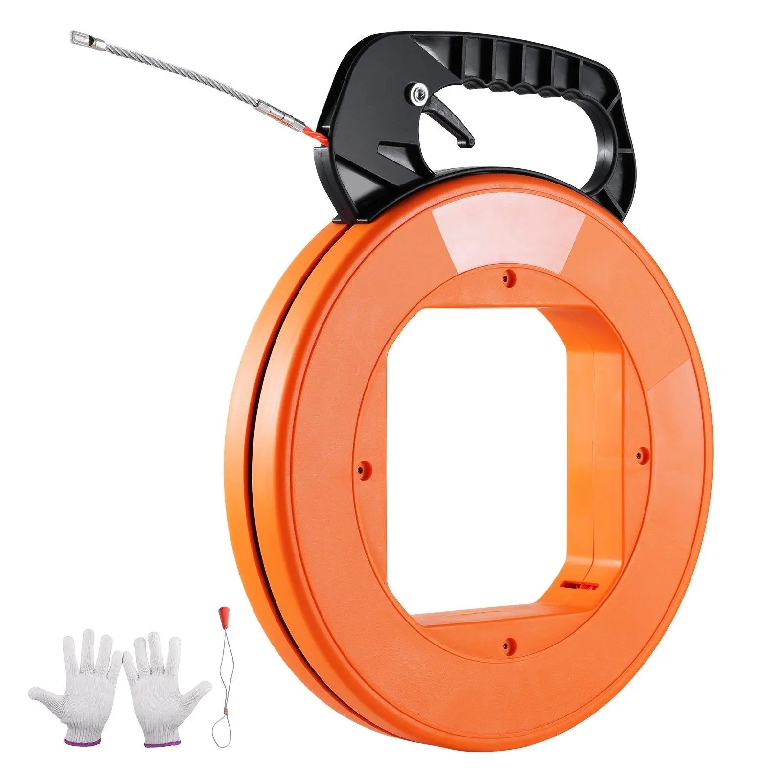 VEVOR 100ft 1/4in PET Fish Tape Wire Cable Puller, with Thumb Lock, Durable Plastic Case, ABS Drop Guard, Slide Past 90° Function, for Indoor Wire Installation & Pulling, Boosts Stability & Efficiency