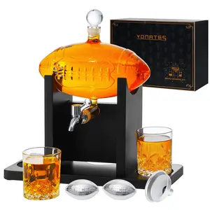 【fathersdaygift】Football Whiskey Decanter Set, 47oz Liquor Decanter Set with 2 Glasses + 2 Footballs Chillers, Gifts for Men, Dad, Husband, Boyfriend, Coach, for Liquor, Bourbon, Scotch, Vodka,