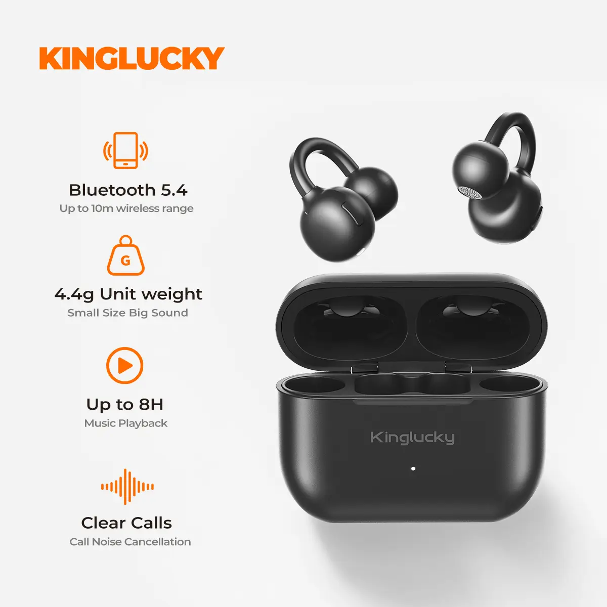 Kinglucky i11 Wireless Sport Earbuds, Bluetooth 5.4 Ear Hook Headphones with 10.8mm Dual-Magnet Drivers, Clear Call Noise Reduction, 24H Total Playtime with 300mAh Charging Case, Black