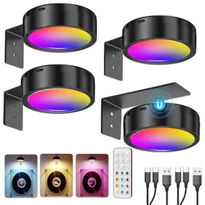 2600mAh Wireless Rechargeable Picture Lights for Wall, Battery Operated Art Lights for Paintings Cordless Light Over Picture Frame LED Gallery Wall Light Night Remote RGB Puck Light for Poster Photo Display Bathroom