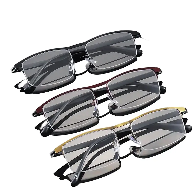 2026 New 3 Pairs 2-in-1 progressive multi‑focus metal semi‑rim reading glasses-classic and stylish; dual function; available in three colors; includes glasses case daily,summerwins eyeglass