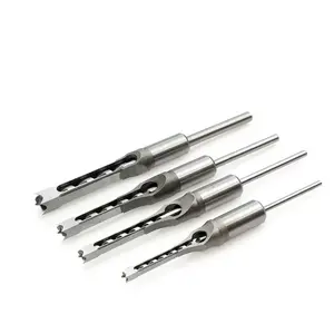 4-Piece Woodworking Square Hole Drill Bit Set, High-Speed Steel, Sizes 1/4, 1/2, 5/16, 3/8, for Wood Plastic Metal Applications