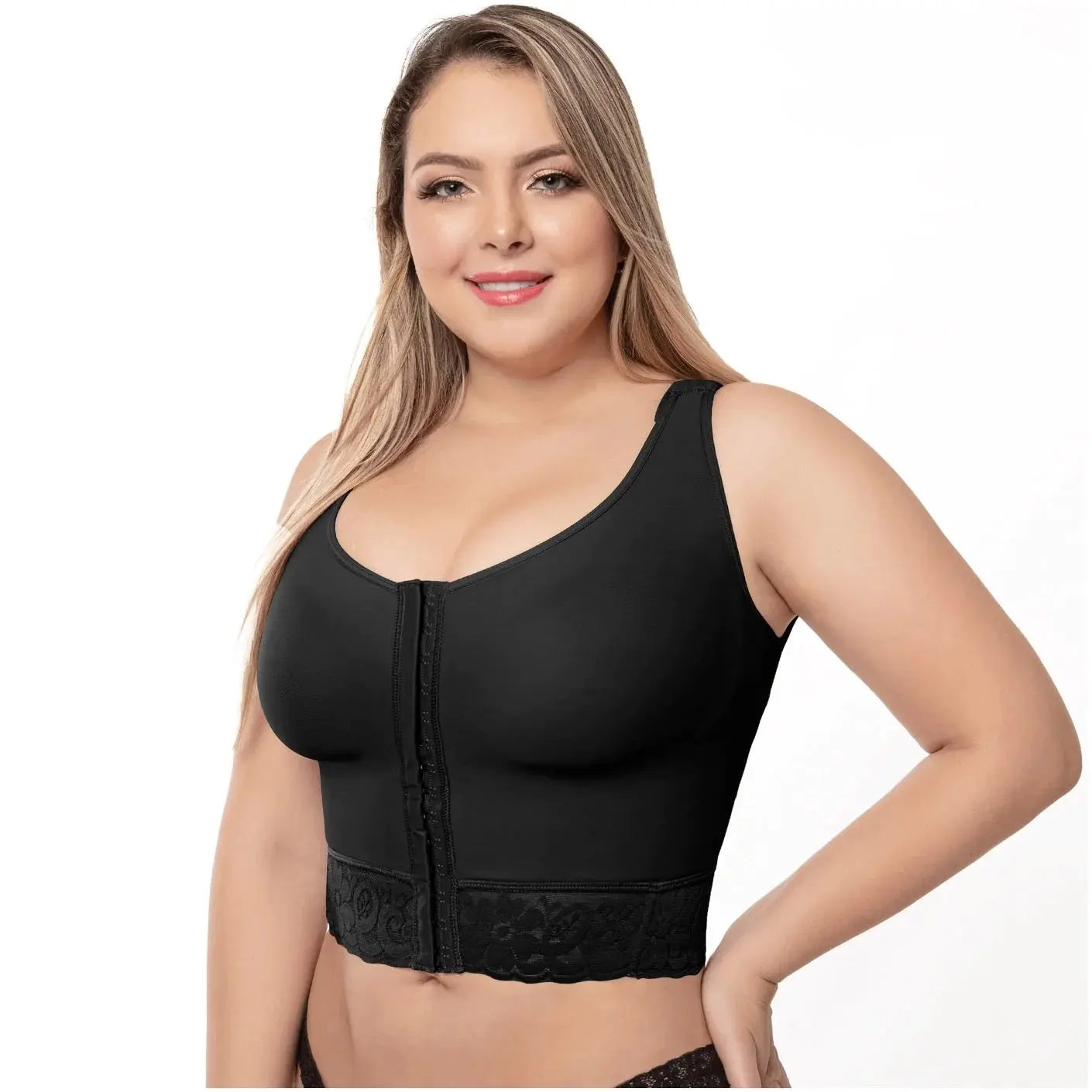Women's Uplady 7581 Colombian Fajas Post Op Shapewear - High Compression Waist-Length Posture Corrector Bra, Solid Elastane Comfortable Black Underwear
