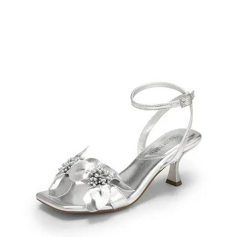 Dream Pairs Women's Elegant Classy Sandals - 2.56 in Vegan Leather Kitten Heels for Women, Square Toe, Flower Appliqué, Ankle Strap, Breathable Footwear for Summer Weddings, Parties