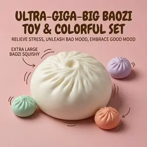 Glitter Big Dumpling Squishy Toy  Soft TPR Stress Relief Fidget Toy Random Style Collectible Doll Ideal for Graduation Student Gift Exchange Rainbow glitter dumpling stress  Ball  Colorful Giant dumpling squishy toys
