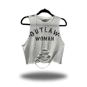TheDriveClothing Outlaw Woman Road Rash Mid Spine White Belly Crop Tank – Y2K Streetwear Crop Top, Biker Babe Fashion, TikTok Viral Alt Girl Outfit, Grunge Goth Summer Style