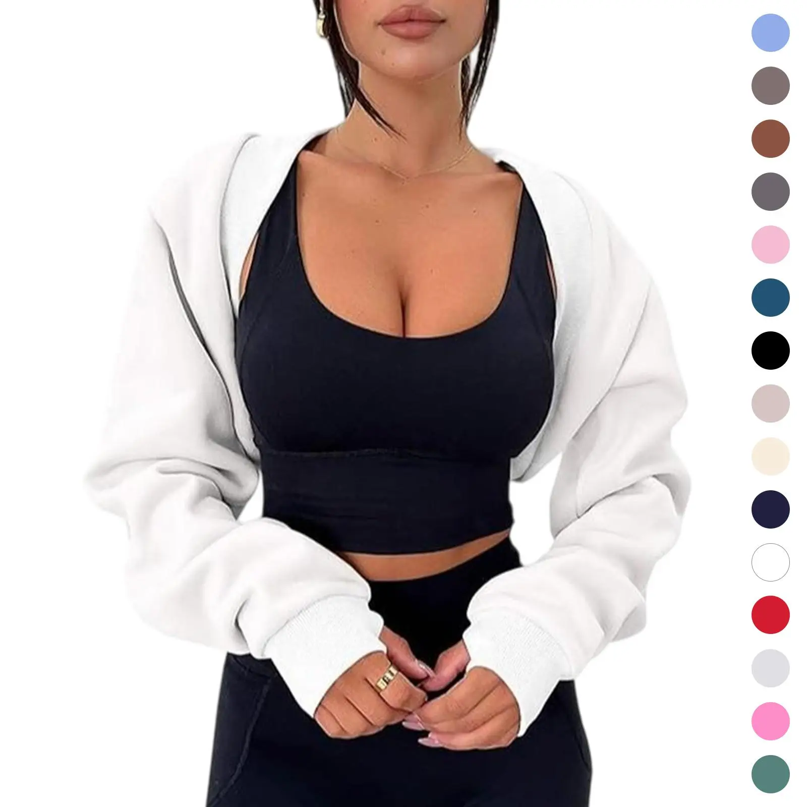 YOUSIFY Women's Bolero Shrug Hoodie - Long Sleeve Cropped Sweatshirt, Thumb Hole, Open Front, Y2K Style, Basic Lady Clothes, Korean Casual Spring Workout Crop Top,back to school,back to school shopping
