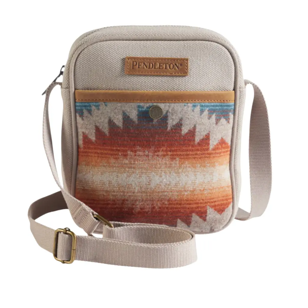 Pendleton Men's Brown Sunset Pass Crossbody Satchel - Crossbody Bags for Casual Wear, Wool Woven Craft, Leather Patch, Adjustable Strap, Large Zip-Close Front Pocket, Roomy Front Pocket