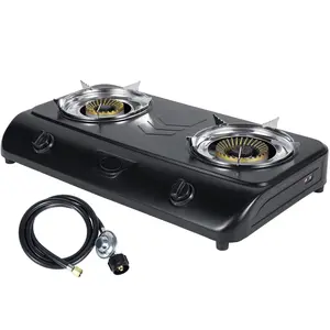 [Summer Vibes] Bestfire 9,000/12,000 BTU Portable Dual-Burner Stove | Auto Ignition Propane Camping Cooker with Rust-Resistant Steel Build & Ultra-Compact Footprint (28.74"×14.76"×5.51")—Perfect for RV, Tailgating & Outdoor BBQ.