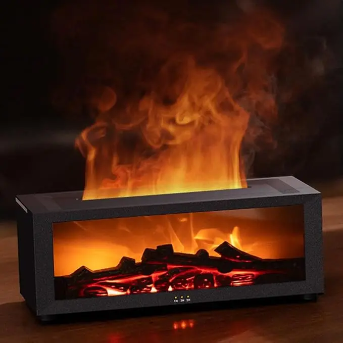 Essential oil diffuser, 7-color fireplace flame design, 150ml ultrasonic aroma humidifier, with remote control and timer, suitable for home, bedroom, office, yoga (black) gift
