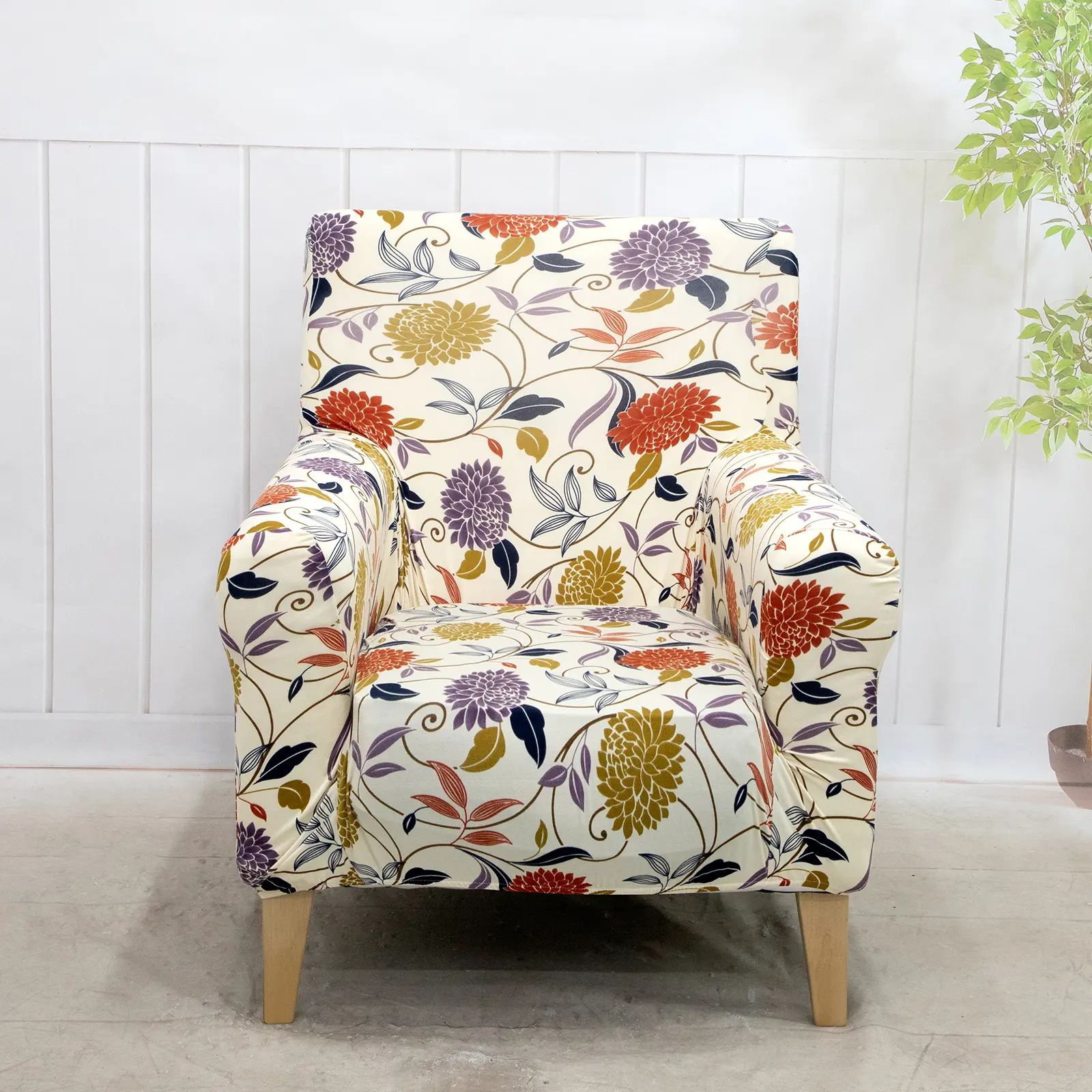 BTTO 1-Piece Polyester Blend Banquet Armchair Slipcover - 50-80cm Stretch Arms, Smooth Texture, Soft Floral Accents, Furniture Protector for Living Room, Office Reception, One-Piece