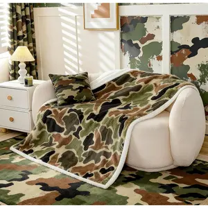 Duck Hunter Green Camouflage Hunting Fleece Throw Blanket Baby Kids Black Brown Plush Blanket for Boys Teens Camo Army Sherpa Blanket Breathable Wild Fuzzy Blanket Room Decor