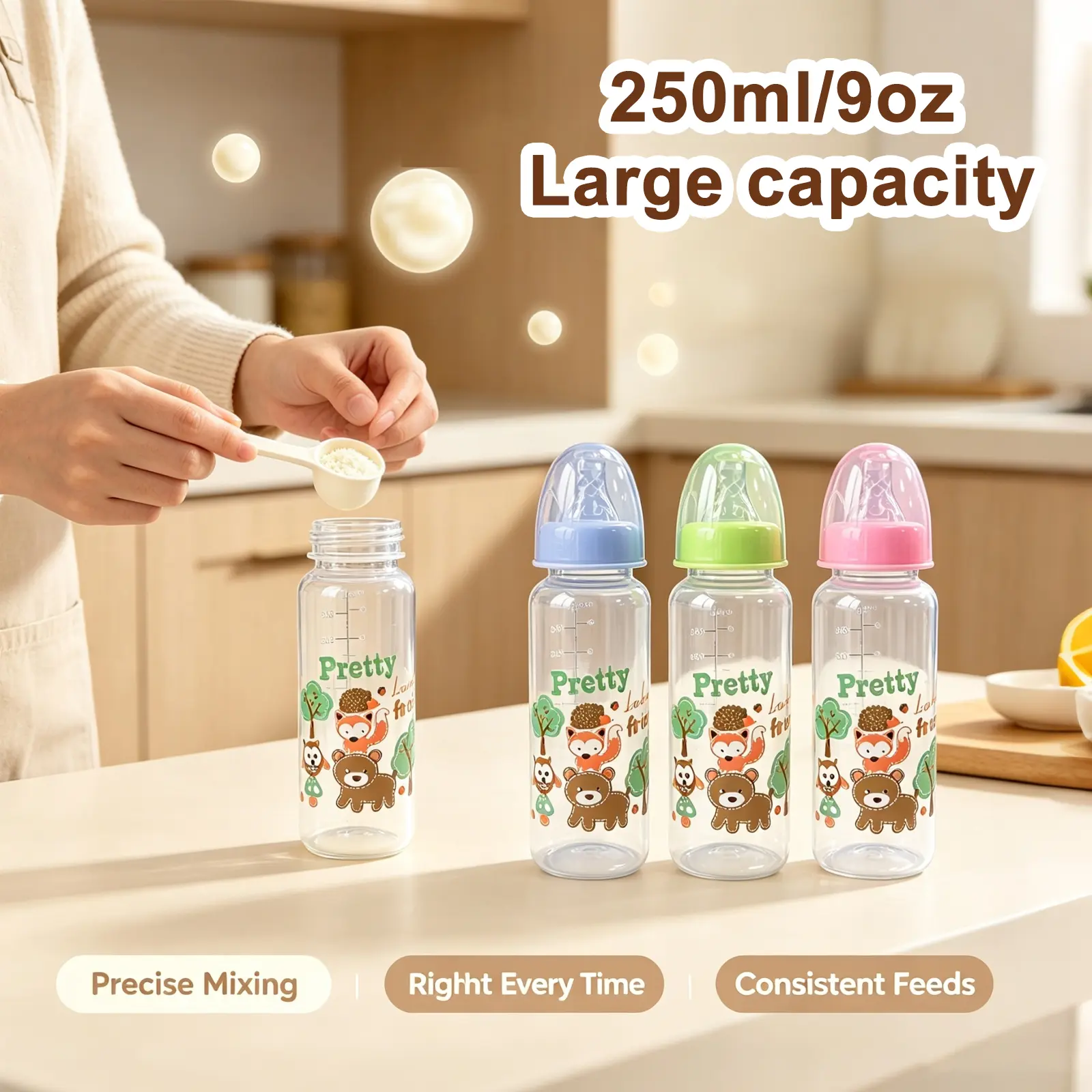 HOTMIR Baby Bottle 9oz Standard Caliber Bottle, Multi Color Optional Baby Feeding Bottle, Newborn Formula Milk Bottle, Portable Baby Bottle, Ideal Newborn Bath Gift for Boys and Girls