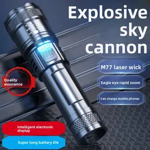 Super Bright Rechargeable Flashlight - Portable Multi-Function Emergency Torch with Zoom, Aurora Beam, Wide-Angle Floodlight, Laser Beam, Ideal for Outdoor Patrolling & Outdoor Adventure, Emergency Flashlight Torches, Flashlight Torches