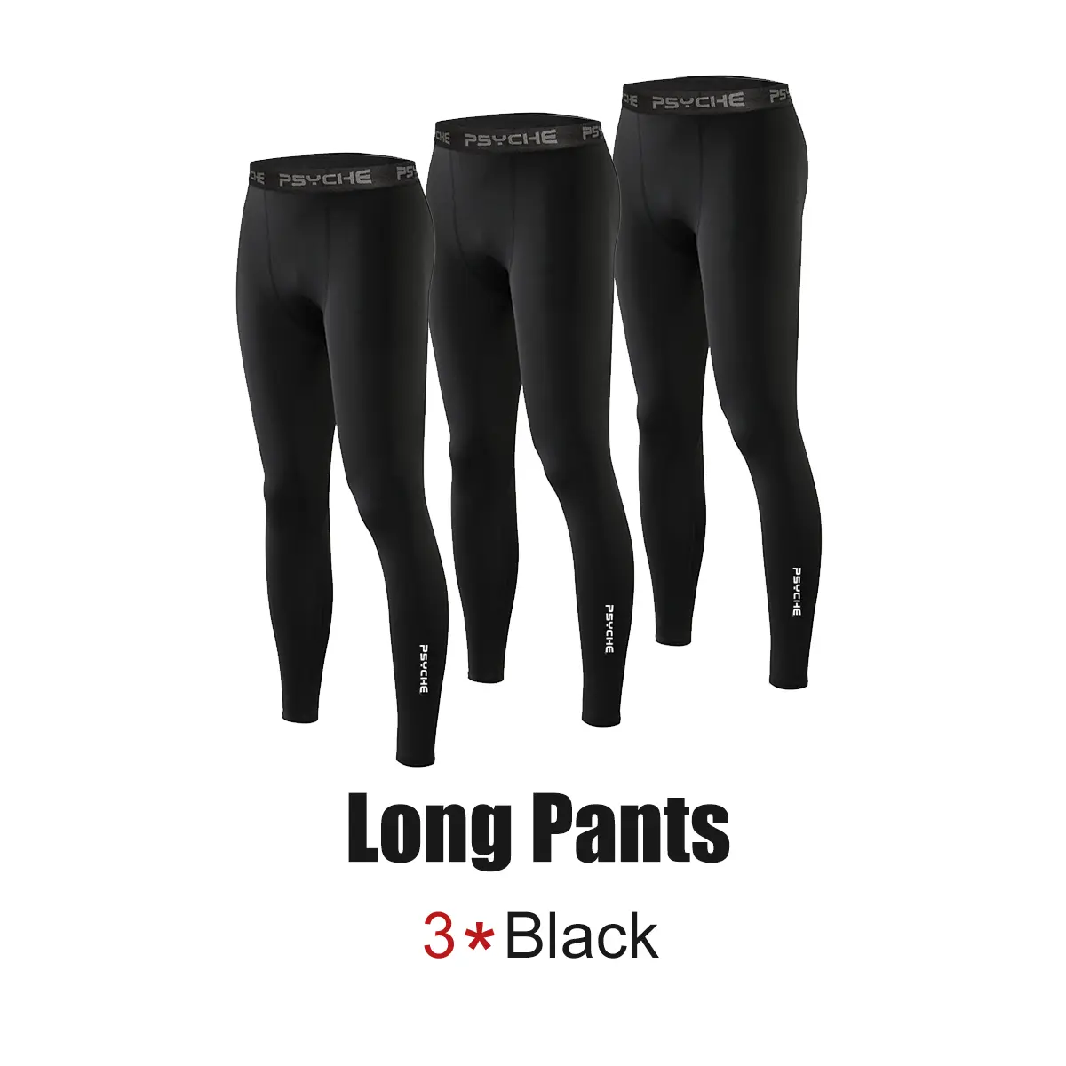 PSYCHE Compression Sports Long Pants 3-Pack - Sports Bottoms, Spandex for Gym, Skinny Yoga Bottoms, Shaping Leggings for Gym Running, Indoor Outdoor Workouts, Universal Sport