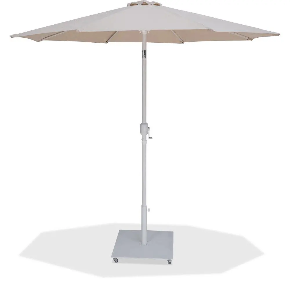 Fiji Beige Fabric Canopy & Matte White Aluminum Patio Umbrella with Base Set - Sun Protection Outdoor Shade Solution for Backyard, Set Includes Canopy, Umbrella, and Base, Fabric/Aluminum