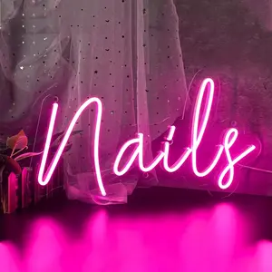 16 inch Nails Neon Sign Dimmable Pink LED Neon Light Nail Tech Supplies for Business Salon Decor Beauty Makeup Room Girls’ Bedroom Shop Storefront