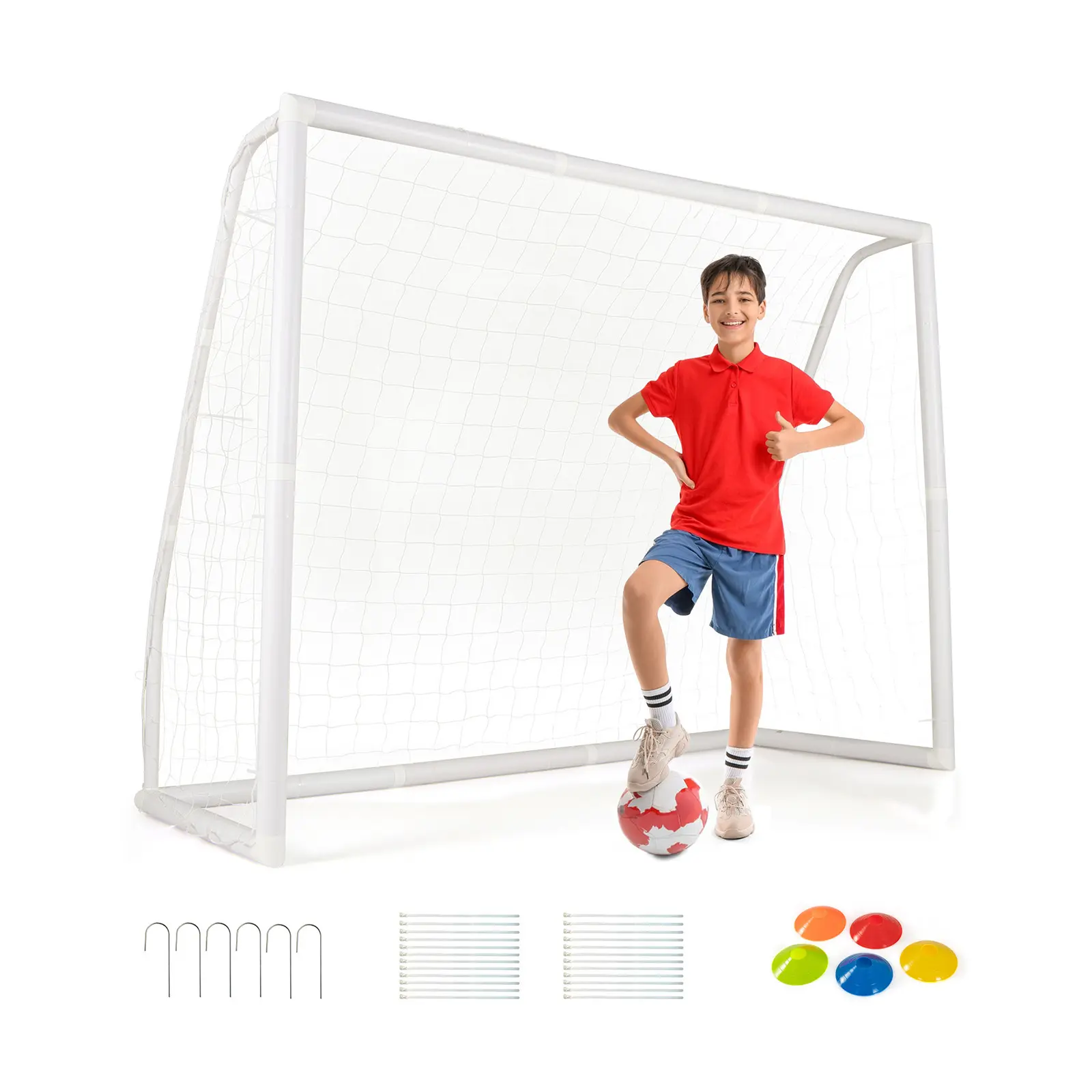 COSTWAY - 8' x 6' Soccer Goal with Ground Stakes and Soccer Cones