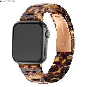 2026 New Tortoiseshell Resin Watch Band, Transparent Glossy Link Bracelet Strap for 38-49mm Smart Watch Series 1-10 Ultra SE