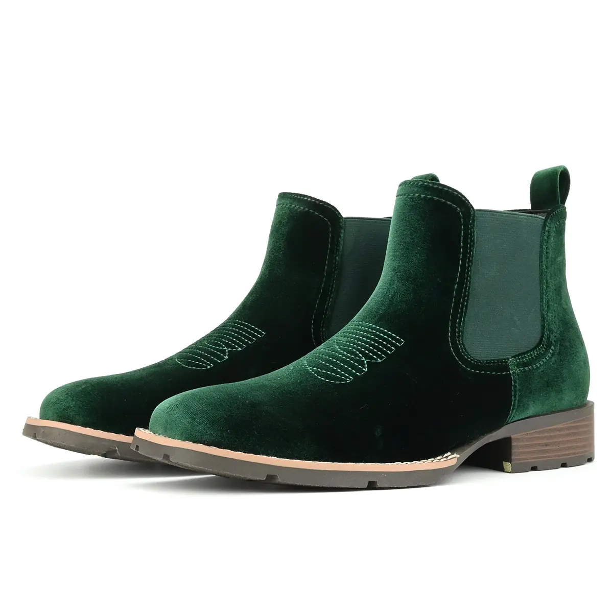 Men's Velvet PU Coarse-Heeled Chelsea Ankle Shoes - Closed, Chic, Minimalist Slip-On Formal Footwear with Slip-Resist Feature for Daily & Business Parties, Shoe