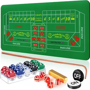 Craps Tabletop Game Set, Includes 35" x 70" Rubber Craps Tabletop Layout Mat, 36" Rattan Stick, Casino Grade AAA 19mm Dice, 3 Inch On/Off Buttons and 100 Poker Chips with Case