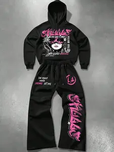 Men's Fall Winter Sports Set Hoodie Sweatpants Cartoon Print Graphic Tracksuit Street Dance Fashion Casual Unique High-End Outdoor Gym Hip Hop Style Streetwear Tracksuit Set