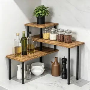 Brown Wooden 3-Tier Multi-Purpose Storage Rack, Desktop Countertop Organizer Shelf For Kitchen, Home Decor And Daily Supplies Storage